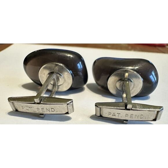 Vintage Large Black Agate  Cuff Links Pat Pend - Picture 3 of 3